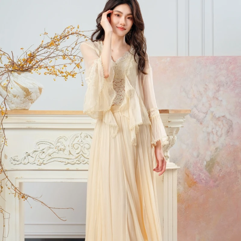 【设计师品牌】YINGCHOI纯色真丝大摆重工半身裙套装21817/71611