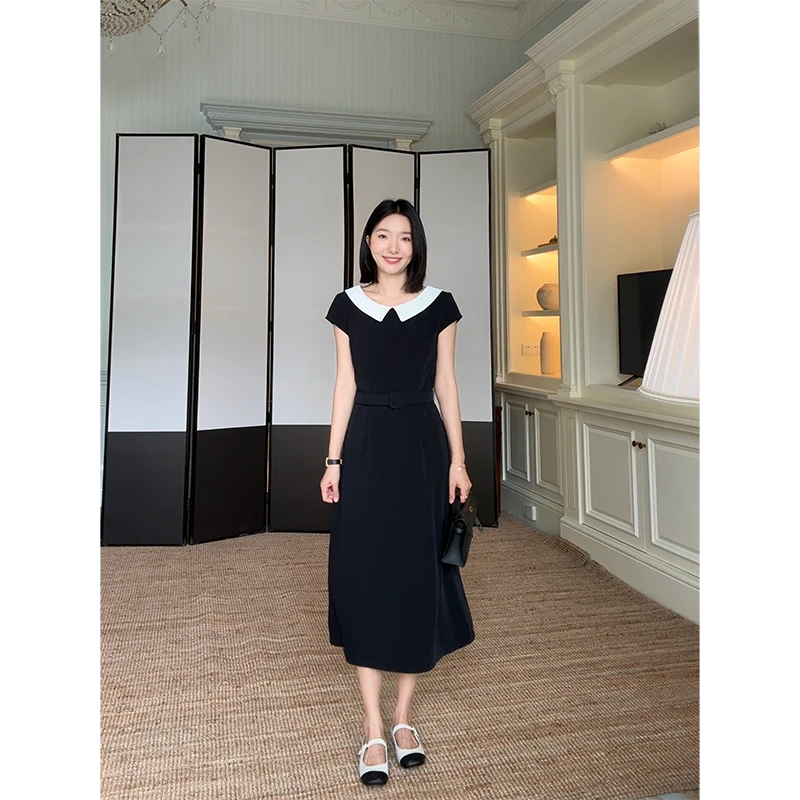 郭九九呢 法式气质优雅撞色收腰显瘦连衣裙（送腰带） G925Q08960