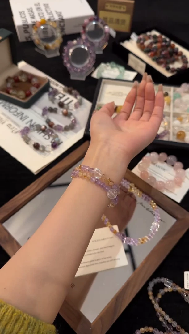 未镶嵌手链水晶紫黄双圈x3188