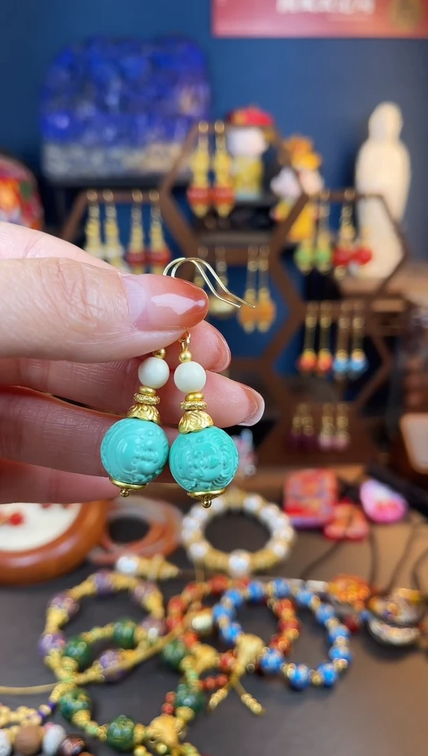 【闪购商品】绿色珐琅景泰蓝耳钩