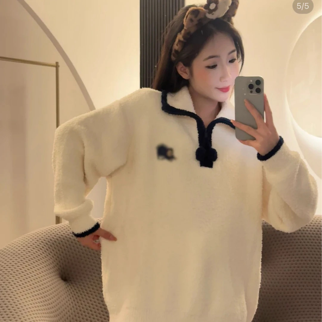 VINEEMAN【奶白小熊】小熊睡衣女士款秋冬季加绒加厚保暖家居服套装