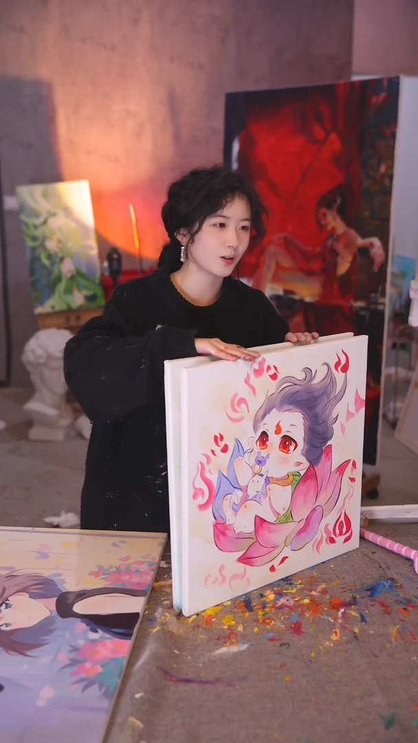 【闪购商品】油画哪吒熬丙一对丙烯画