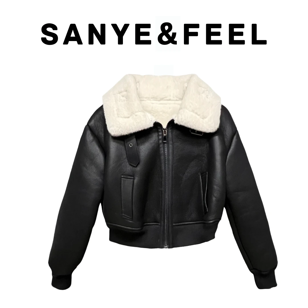 大妍的福利-【棒球夹克】82117秋冬新款毛毛拼PU马甲长袖夹克QS