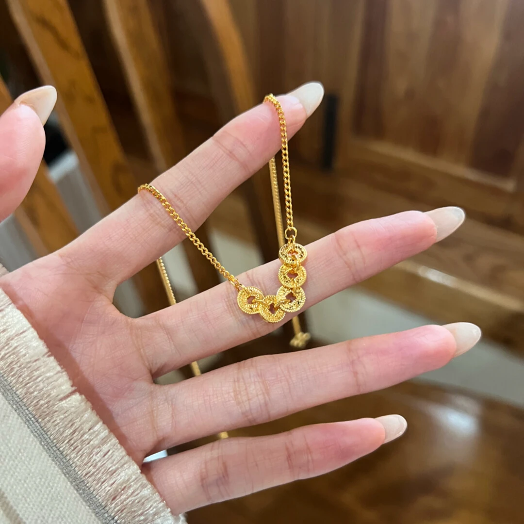 铜合金项链 新中式国潮风钱多多五帝钱项链高闪龙鳞碎冰冰有钱花