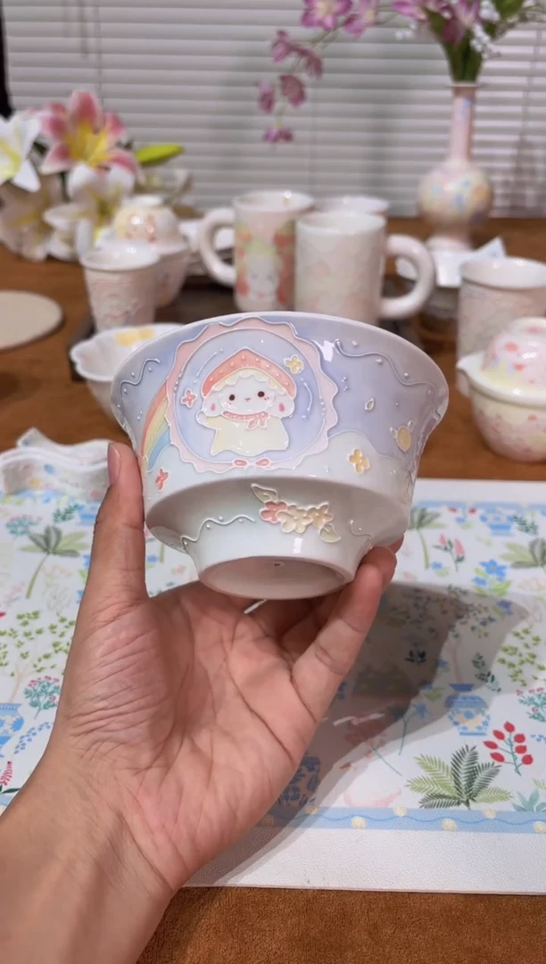 杯89号高温釉下彩立体手绘手工陶瓷瑕福利