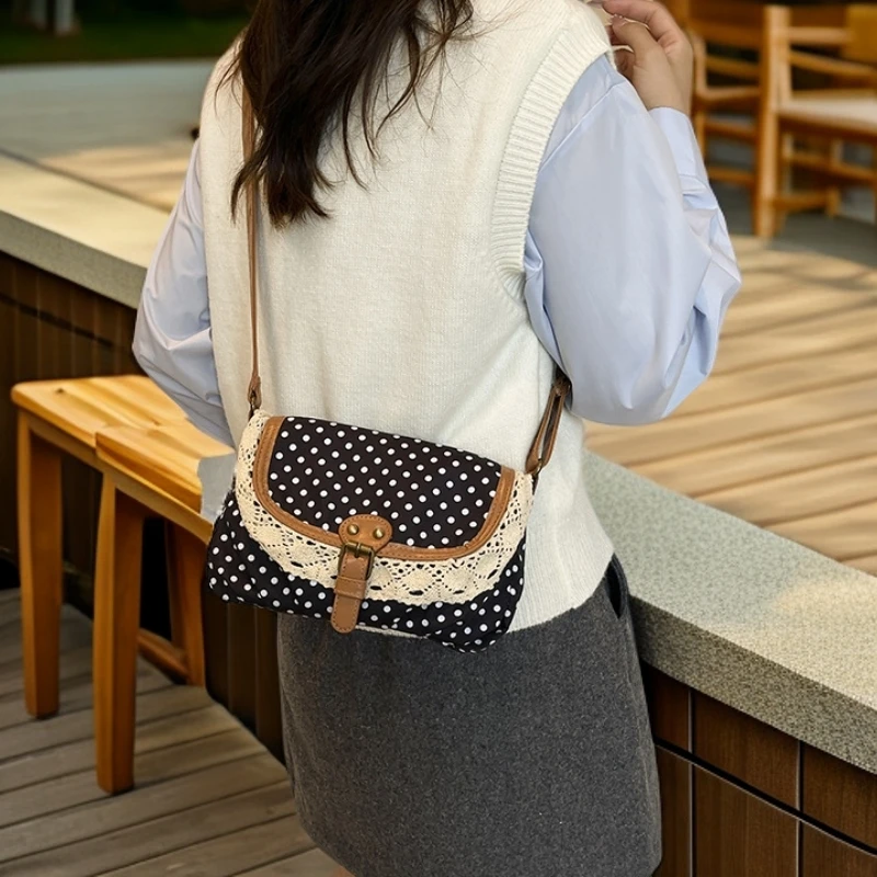 高级感圆点布包2025新款韩版波点小众设计花边包包女士单肩斜挎包