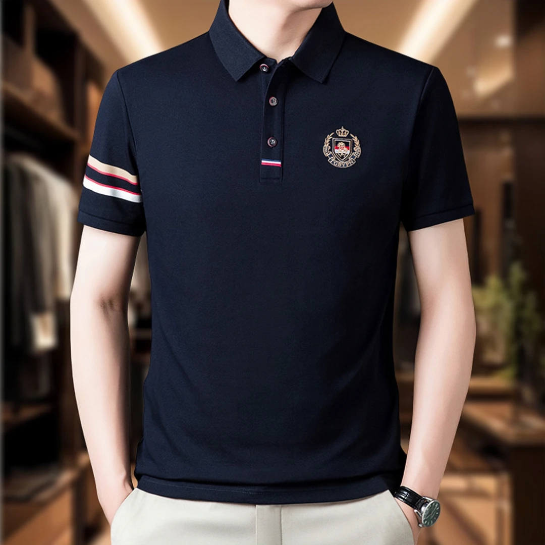 【丝光棉质·舒适】夏季新款男士短袖翻领刺绣提花棉质潮流polo衫