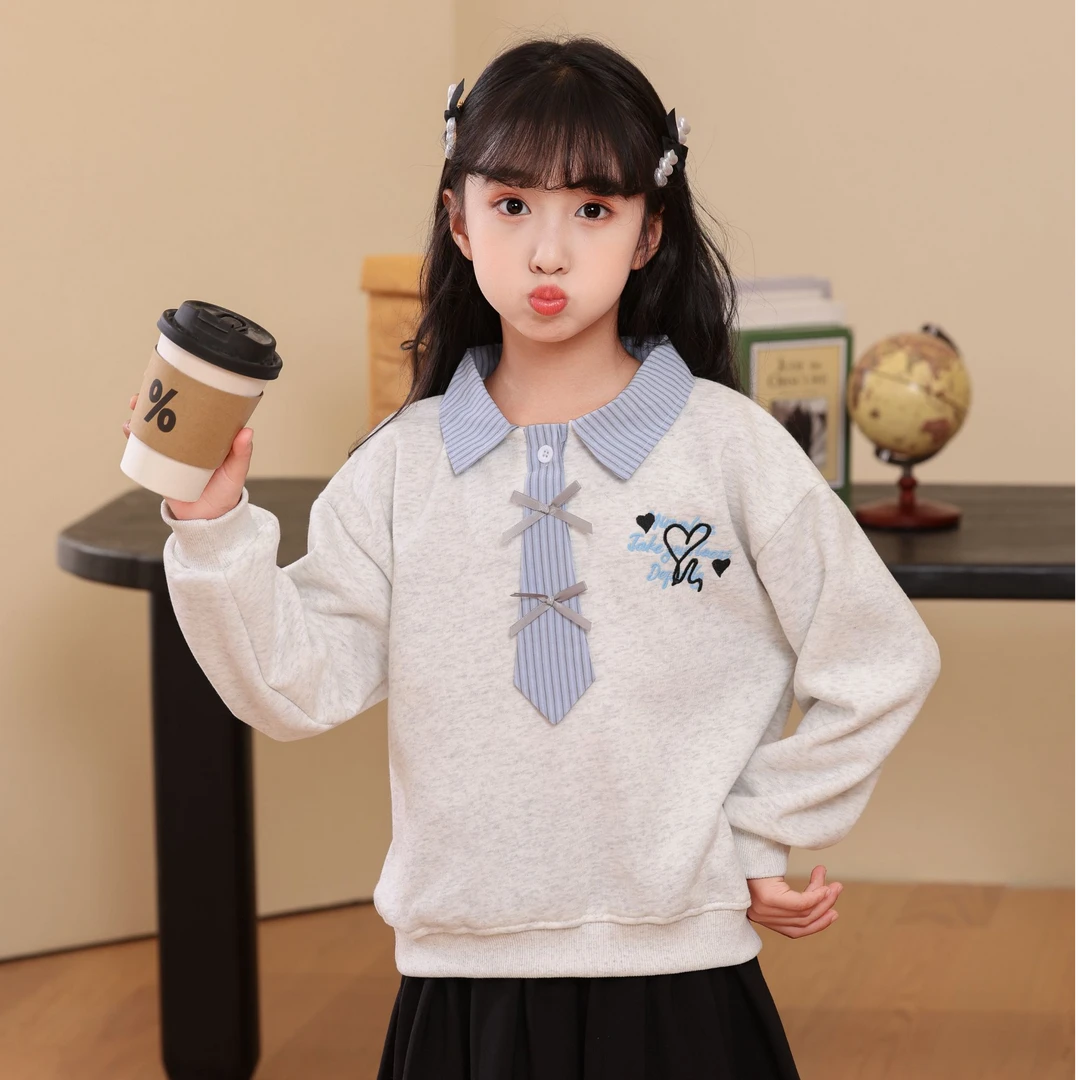 2025秋季新款学院风儿童卫衣长袖洋气中大童韩版宽松时髦polo领