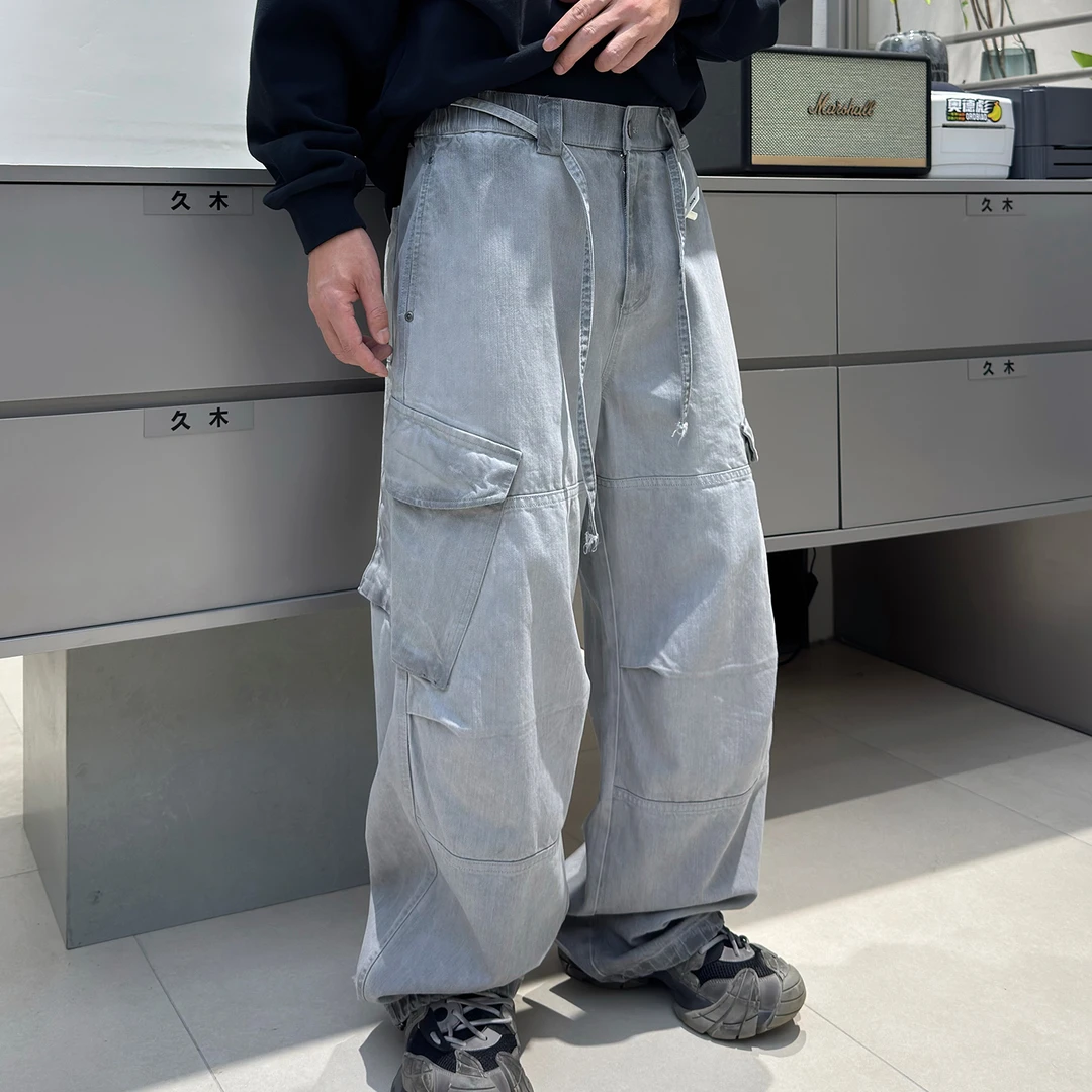 2025秋季工装休闲裤男款时尚美式潮流宽松直筒大口袋伞兵爆款裤子