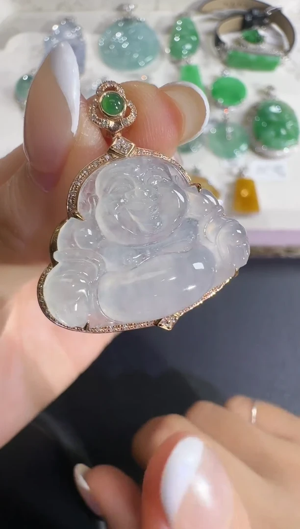 翡翠18K金镶嵌吊坠(不含链)【源头工厂】18k金钻石镶嵌