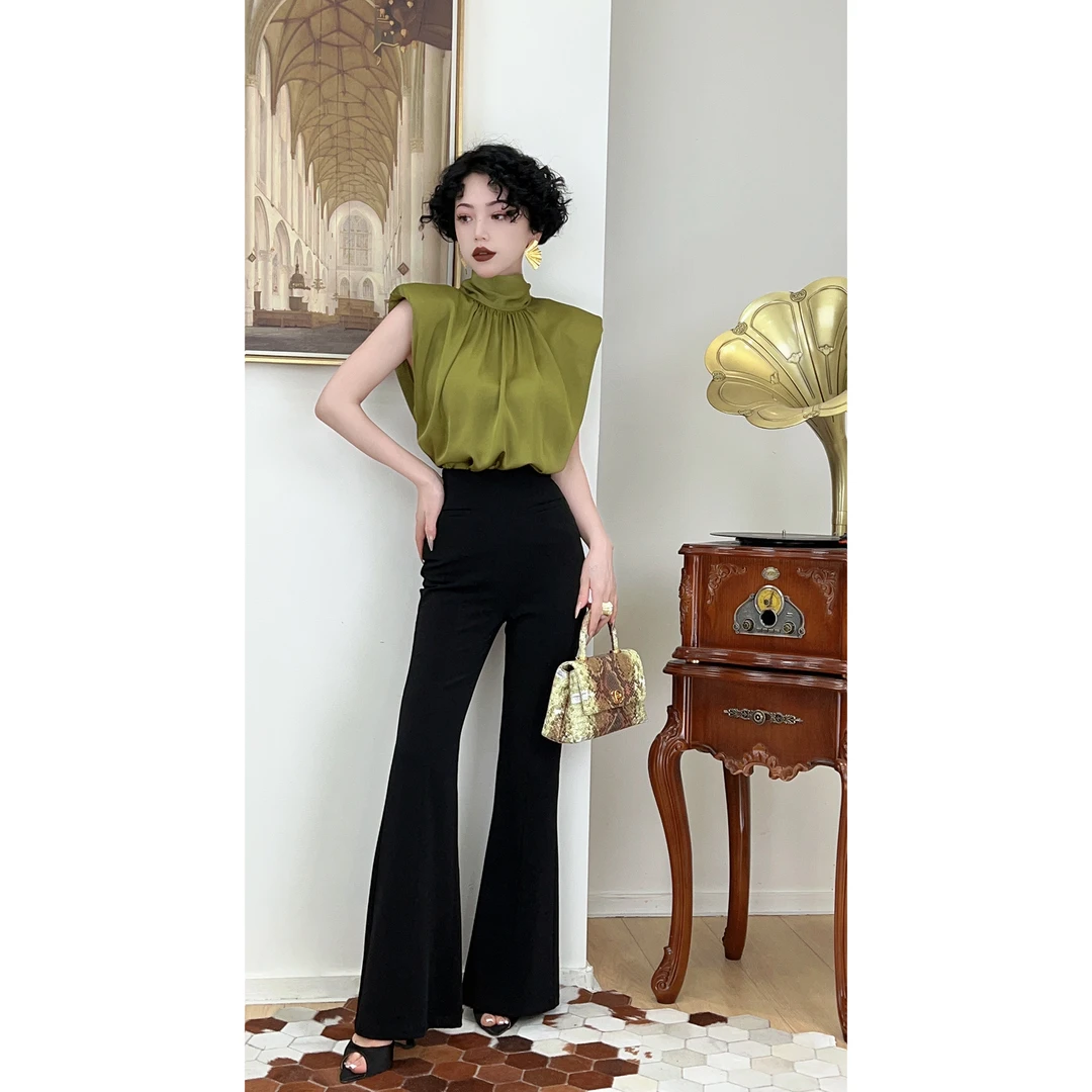 LYXJ【巴黎铁塔】夏款！极简光面高腰喇叭裤10137