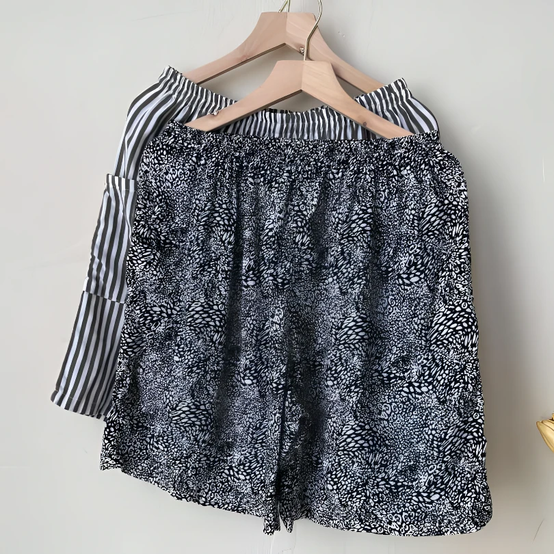 棉绸情侣短裤薄款睡裤条纹清凉长款夏季中高腰宽松家居裤短裤女款