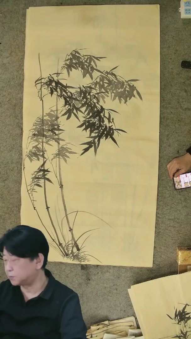 国画四尺对开  墨竹条屏 34*138cm