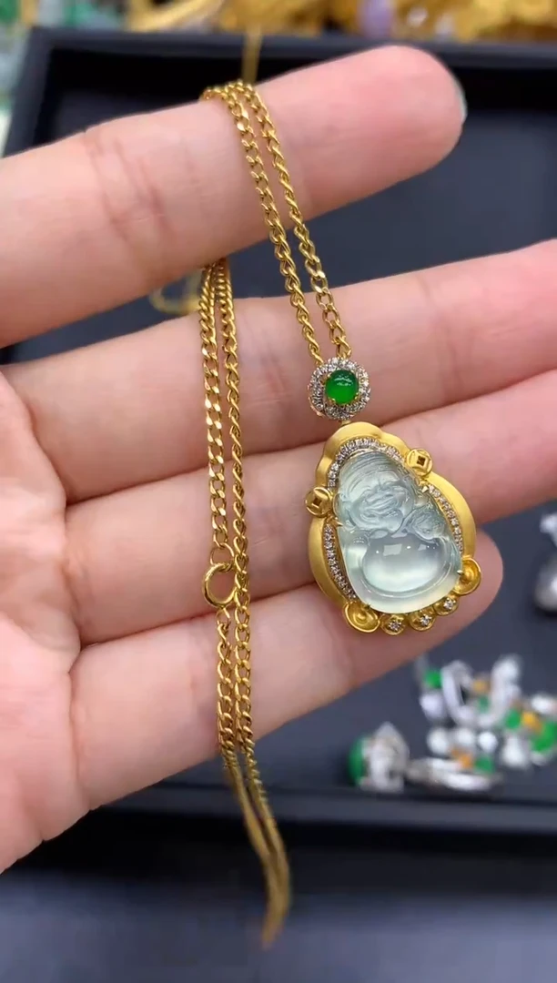 颈饰18K金镶嵌翡翠799-中国好珍宝