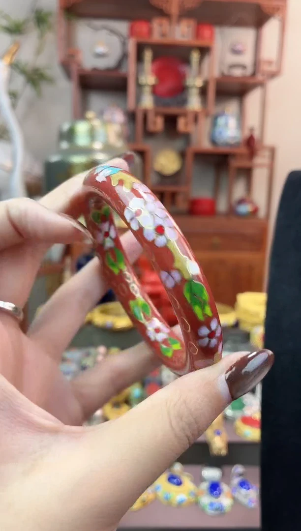 非遗手工景泰蓝镯子砖红色