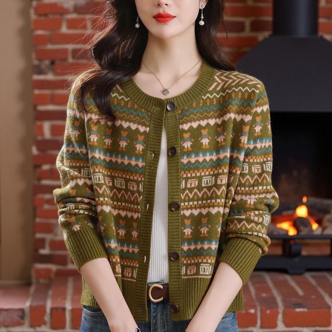 鄂尔多斯市女士针织开衫外套2025年春秋季新款妈妈洋气羊毛衫上衣