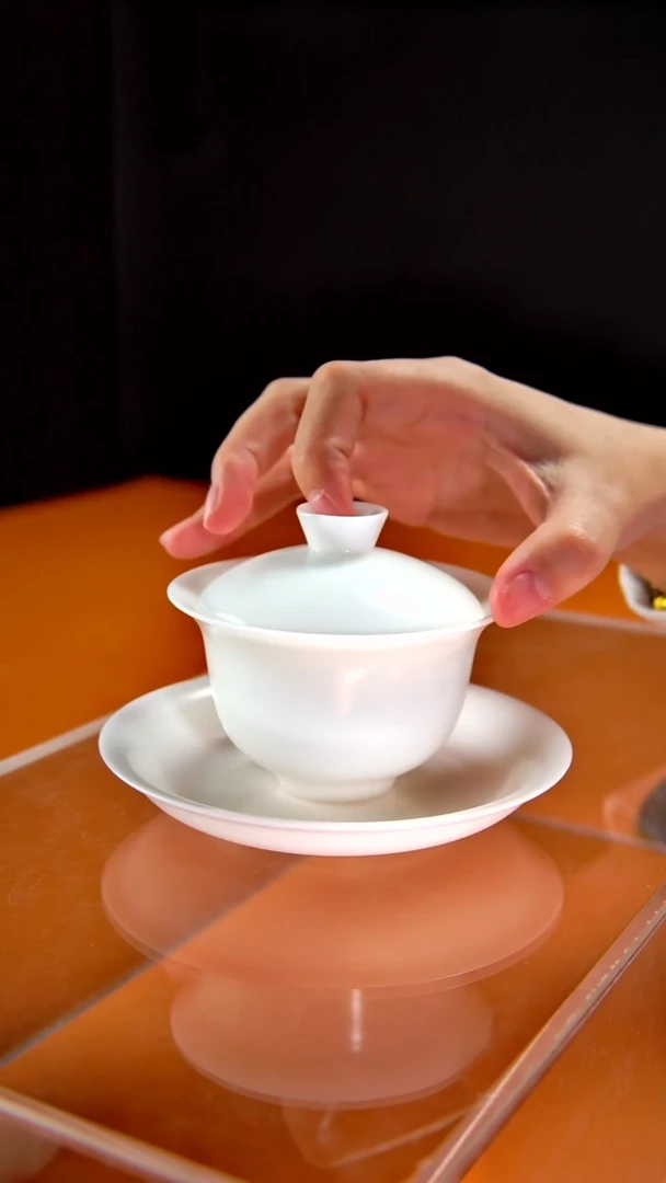 其他陶瓷《言泥陶瓷》冰种素烧三才盖碗