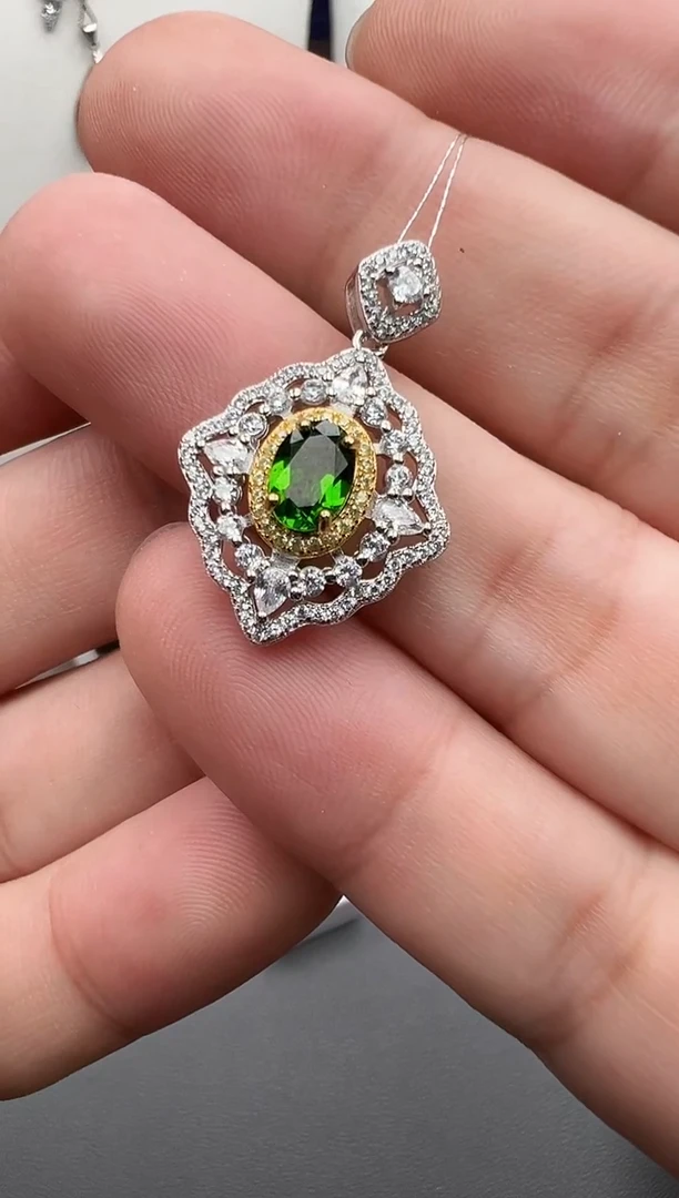 银S925镀金镶嵌透辉石戒指21