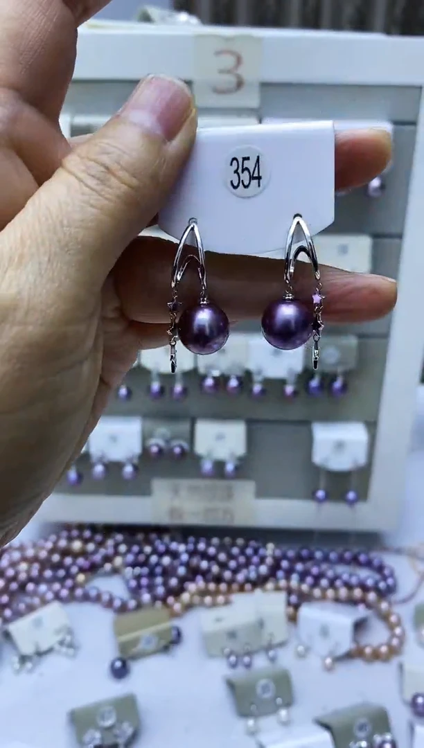 银S925镶嵌淡水珍珠耳饰354