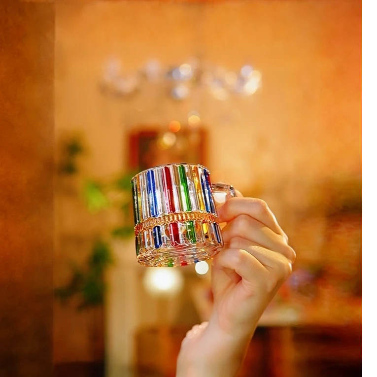 新品手绘钢琴条纹杯 玻璃杯果汁杯