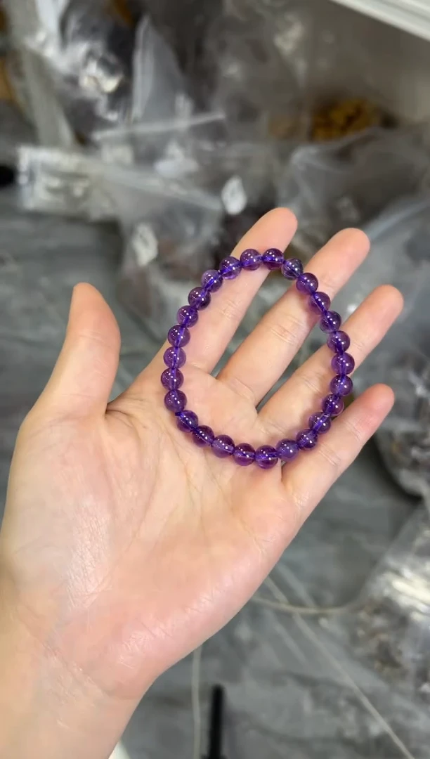 水晶手链未镶嵌浓郁紫水晶圆珠手串[1880]