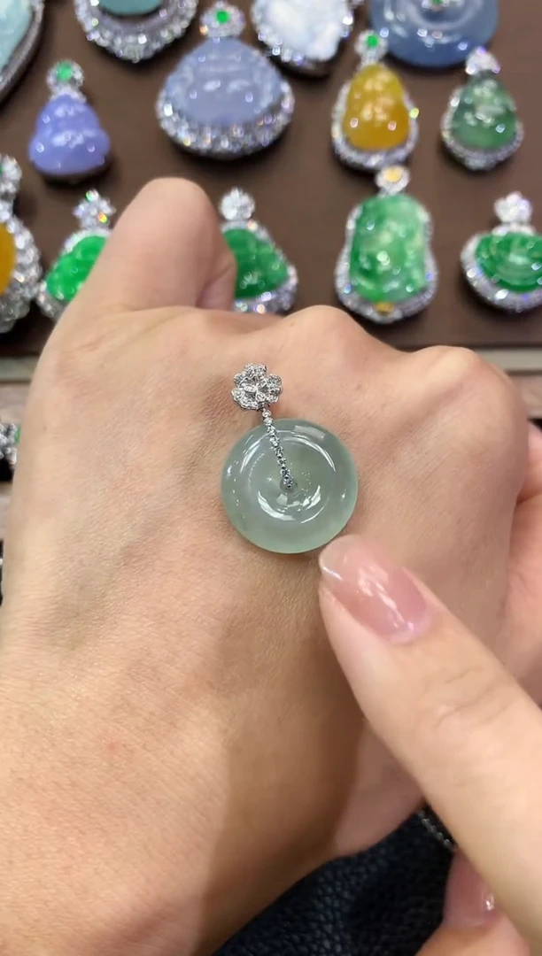 翡翠18K金镶嵌吊坠(不含链)a3