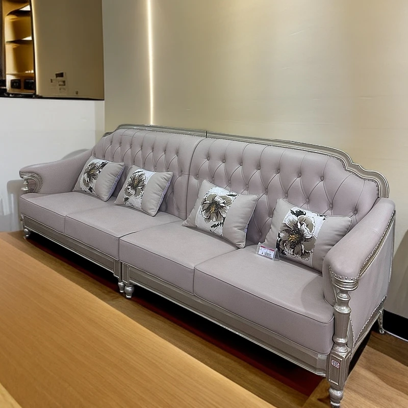 宇宙【KAINAT】欧式镇真皮直排沙发美式客厅