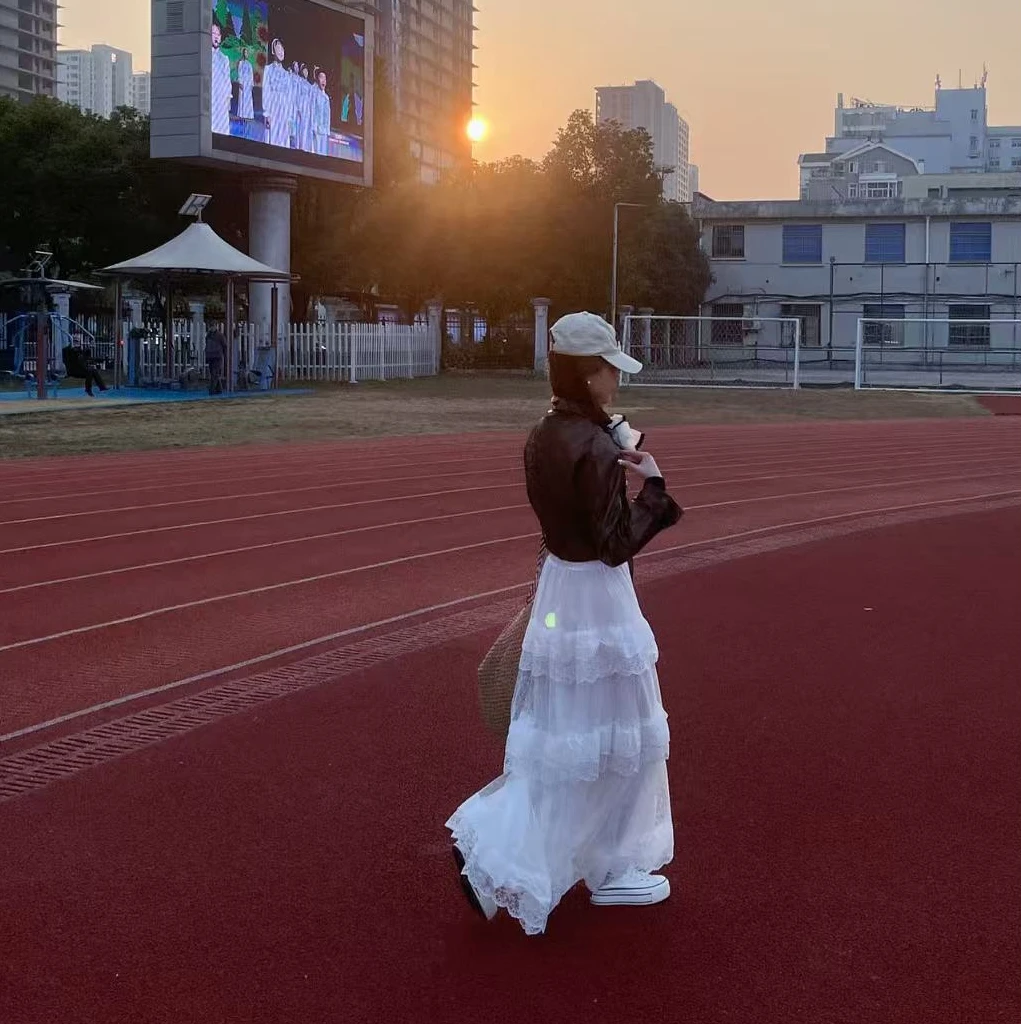 桉桔花花2025春—长款三层刺绣长裙大摆中长款高腰