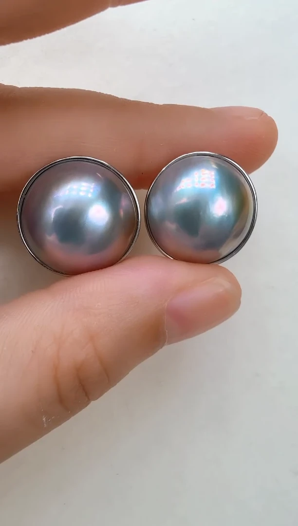 耳饰拼合珍珠（马贝珠）合金光板灰色