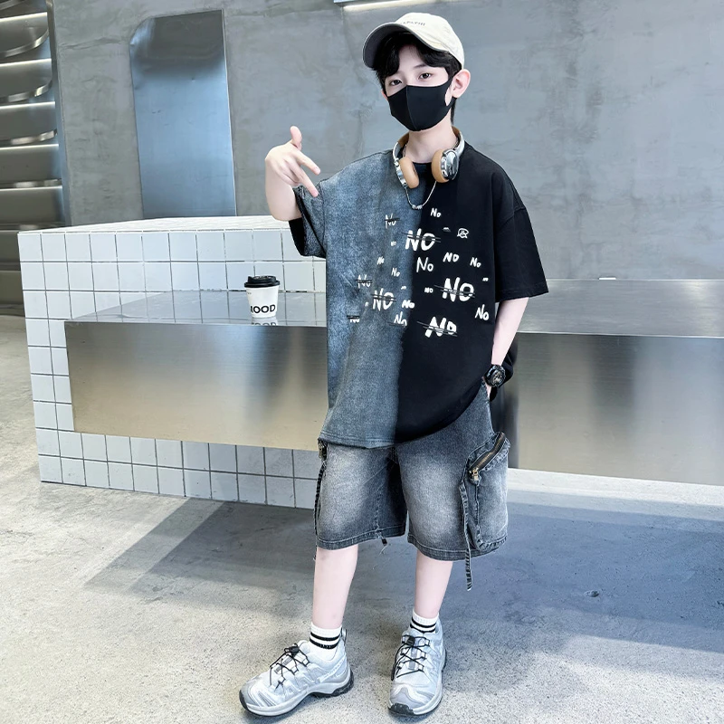 MK&UR.BV男童夏装套装童装中大童帅气运动薄款短裤夏季套装两件套