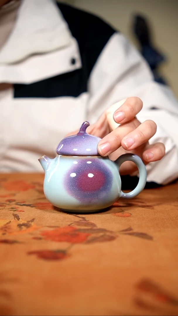 原矿石钧瓷茶器摆件