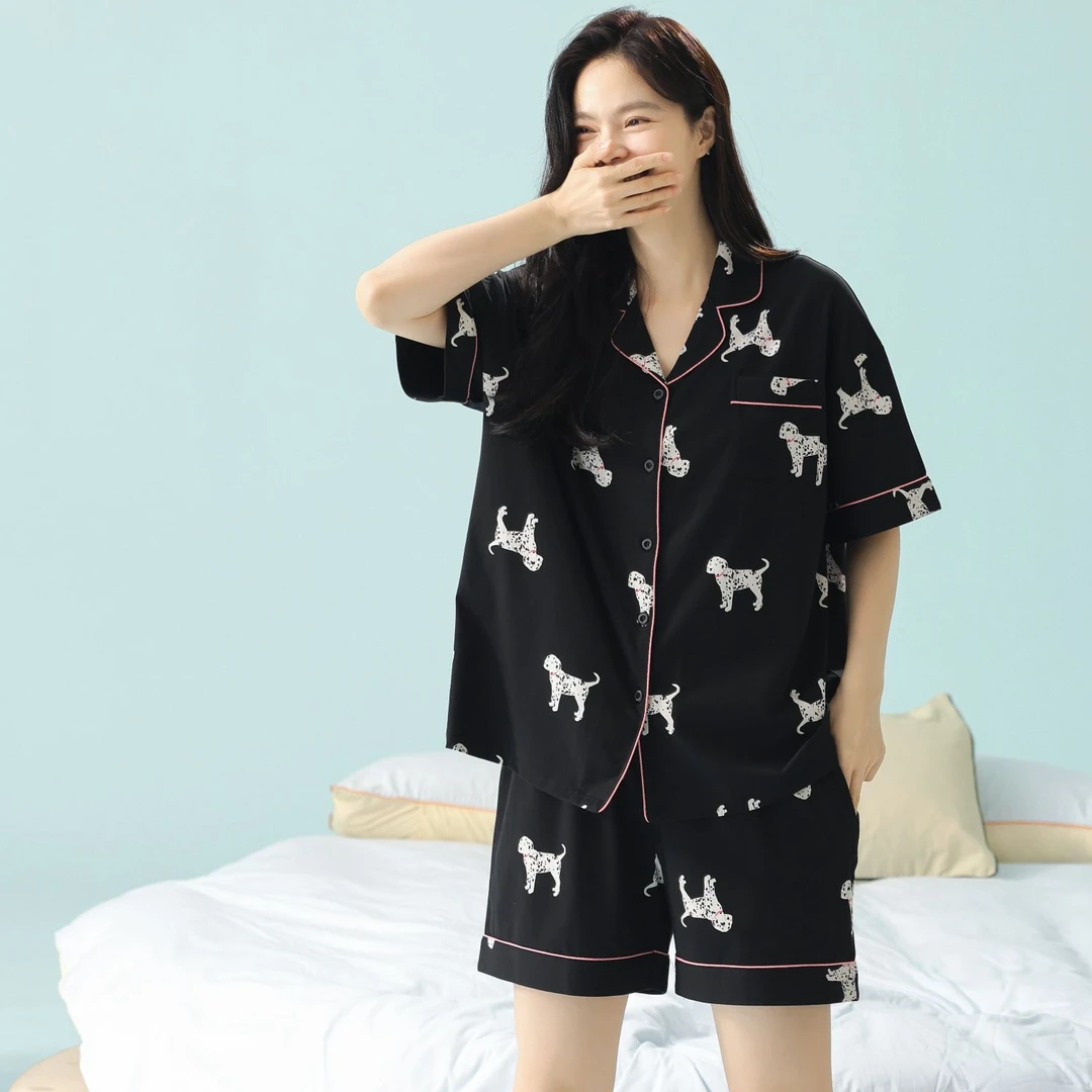 La seule【波点狗】7A抗菌新疆棉春夏新款薄款纯棉睡衣可外穿家居服