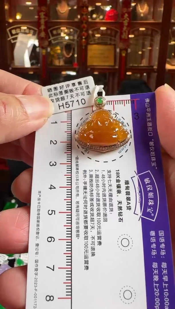 颈饰18K金镶嵌翡翠H5710冰红佛公