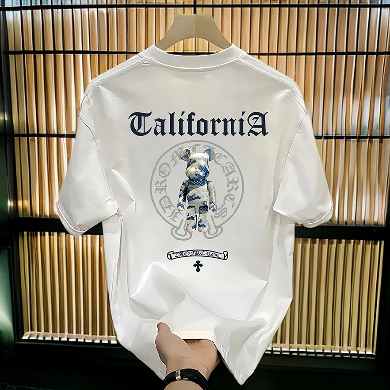 【高品质】夏季时尚潮牌休闲短袖T恤ins男士圆领潮流修身纯色印花