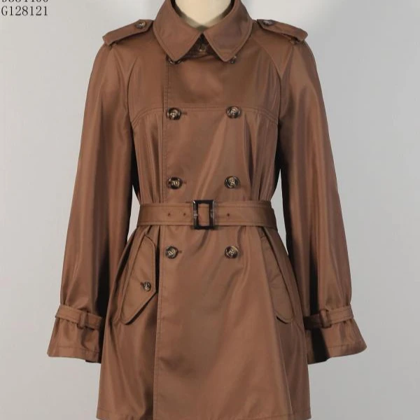 AMASS/阿玛施 秋季气质翻领收腰长袖双排扣纯色风衣外套5400631