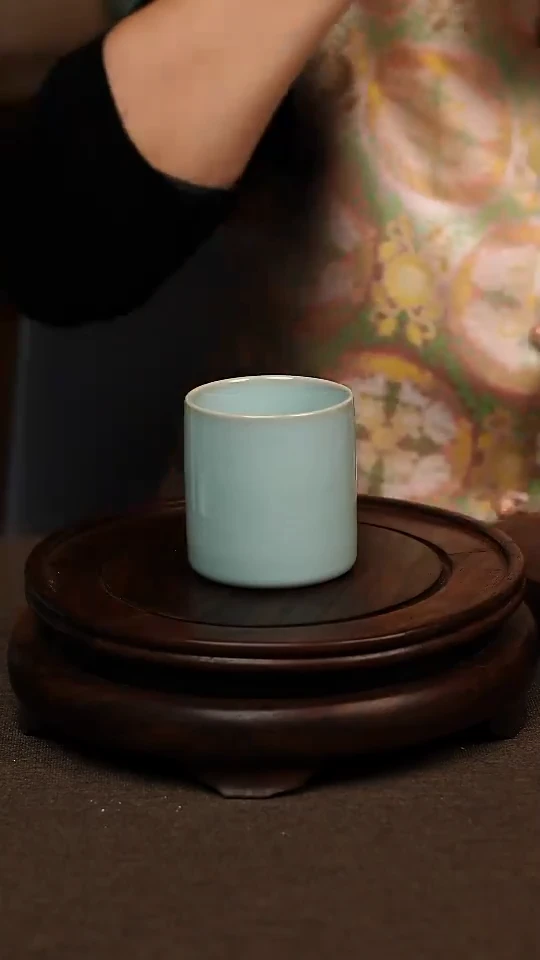 瓷片天青直口杯100ml微瑕不带礼盒