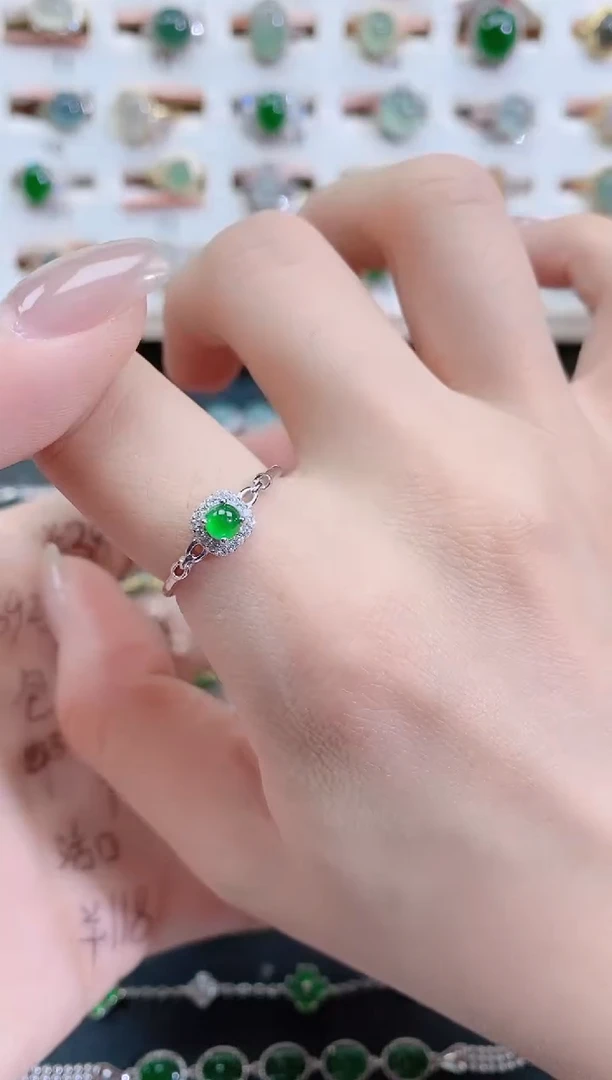 银S925镶嵌戒指翡翠天然翡翠