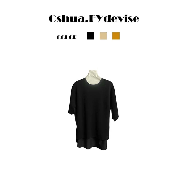 Oshua/欧诗嬅设计师高定针织梭织拼接时尚短袖