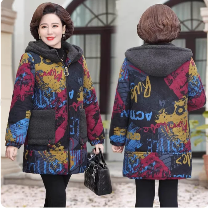 W三层加厚加绒妈妈装棉衣大码女装夹棉外套冬装中长款棉袄保暖