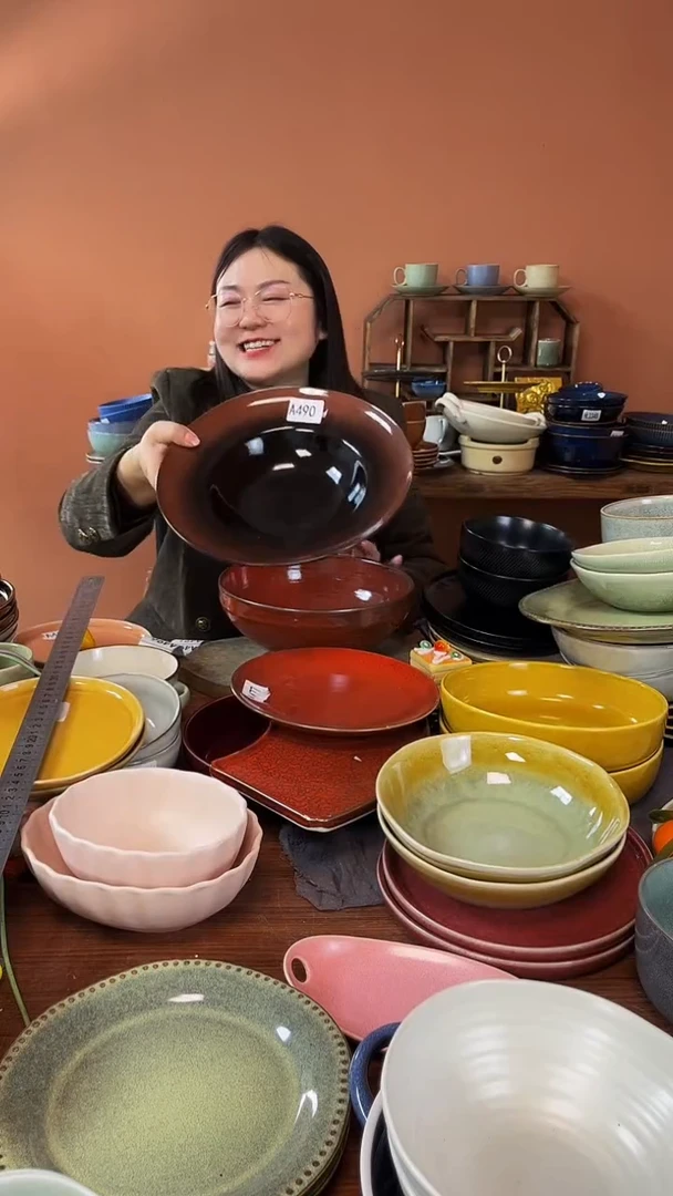 【闪购商品】碗A490陶瓷红色草帽碗一件套微瑕