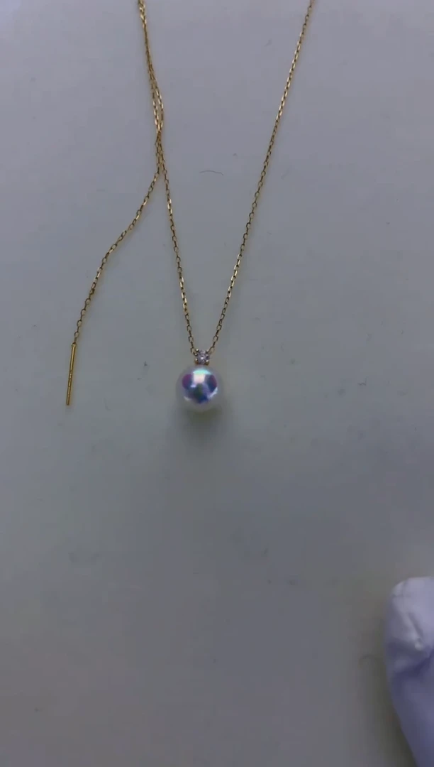 18K金镶嵌海水珍珠商品7-8钻石王妃吊坠赠银链