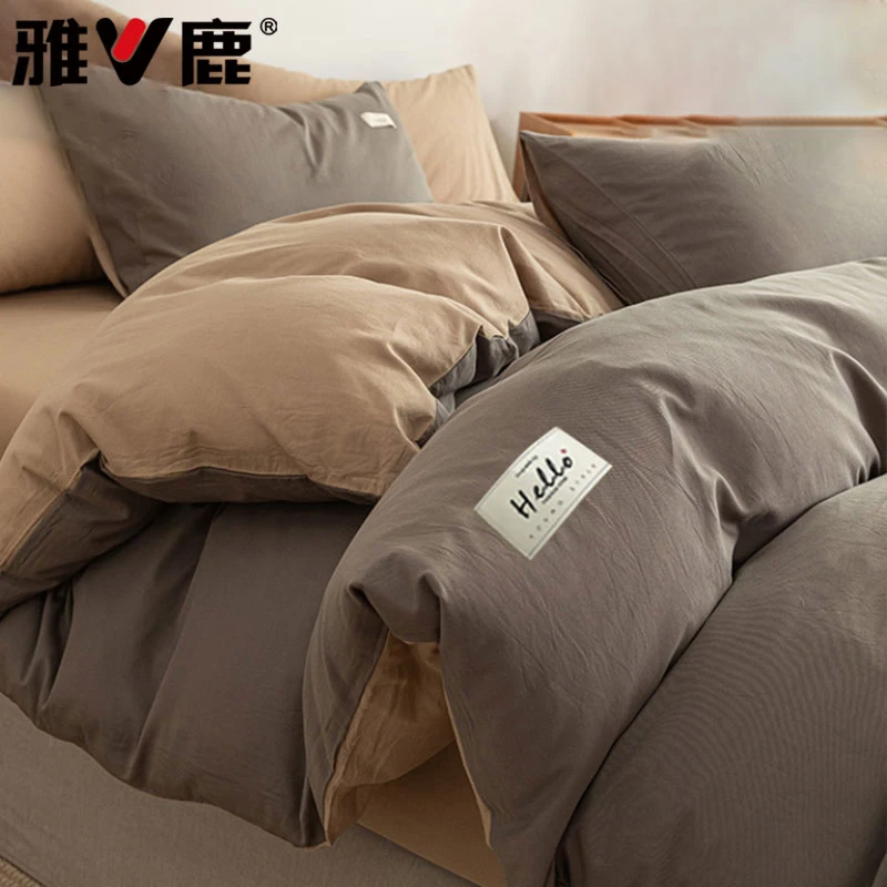 【V/雅鹿】四件套纯棉全棉100床单被套简约床笠被罩床上用品三件套