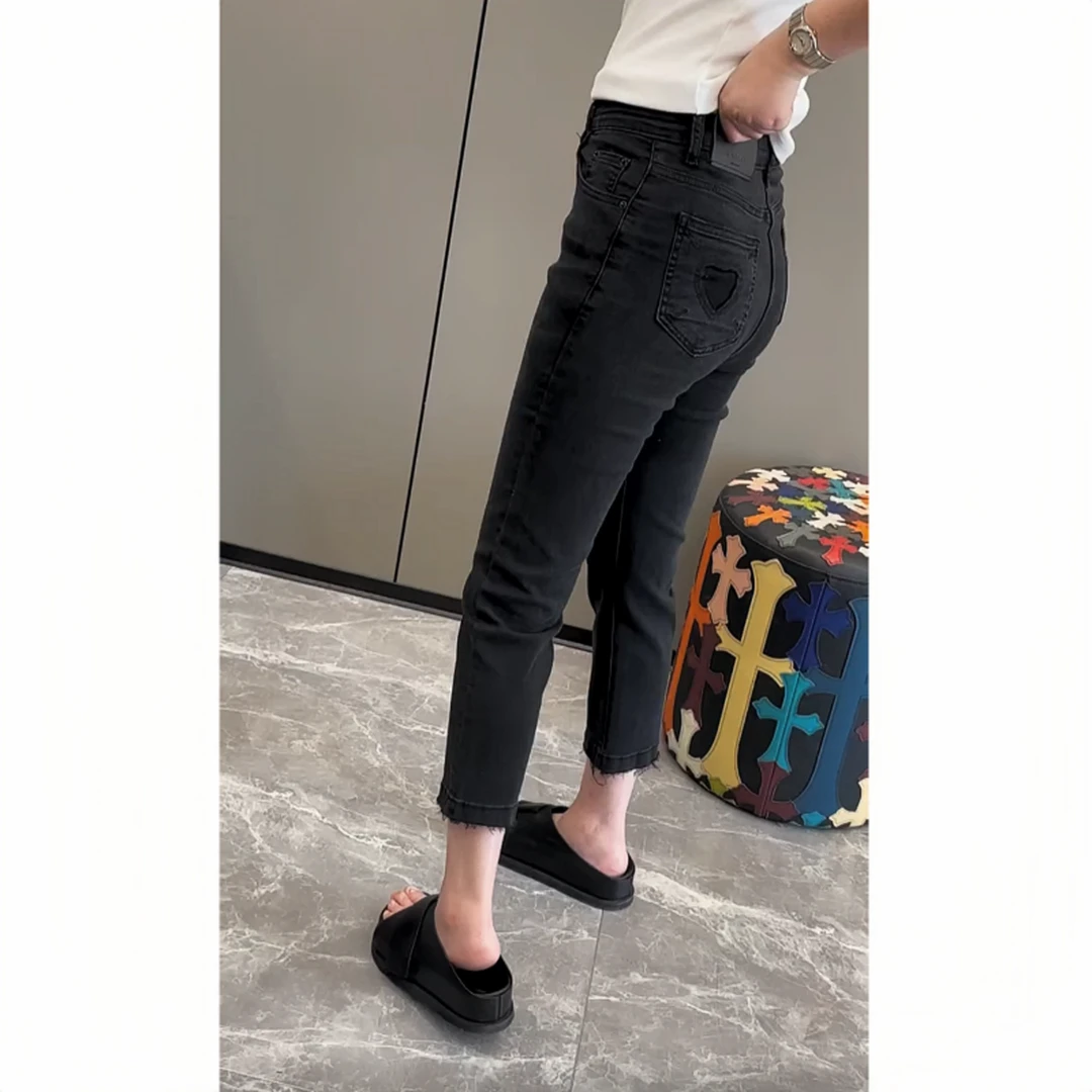 飞芊娅2025秋季新款弹力直筒牛仔裤时尚高腰显瘦小个子八分烟管裤