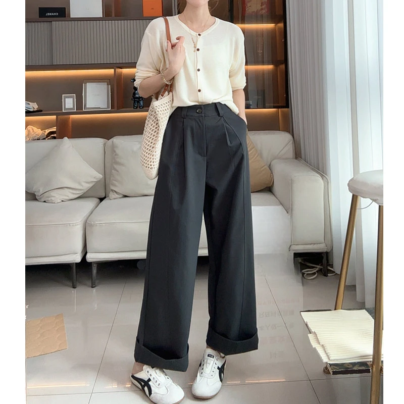 2025早秋季新款女装立体剪裁长裤阔腿裤休闲裤子女韩版长裤
