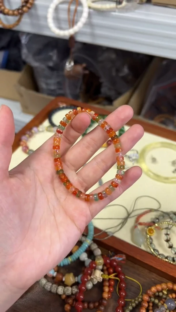 玛瑙/玉髓手链未镶嵌彩虹多宝精工药片玛瑙珠手链[2497]