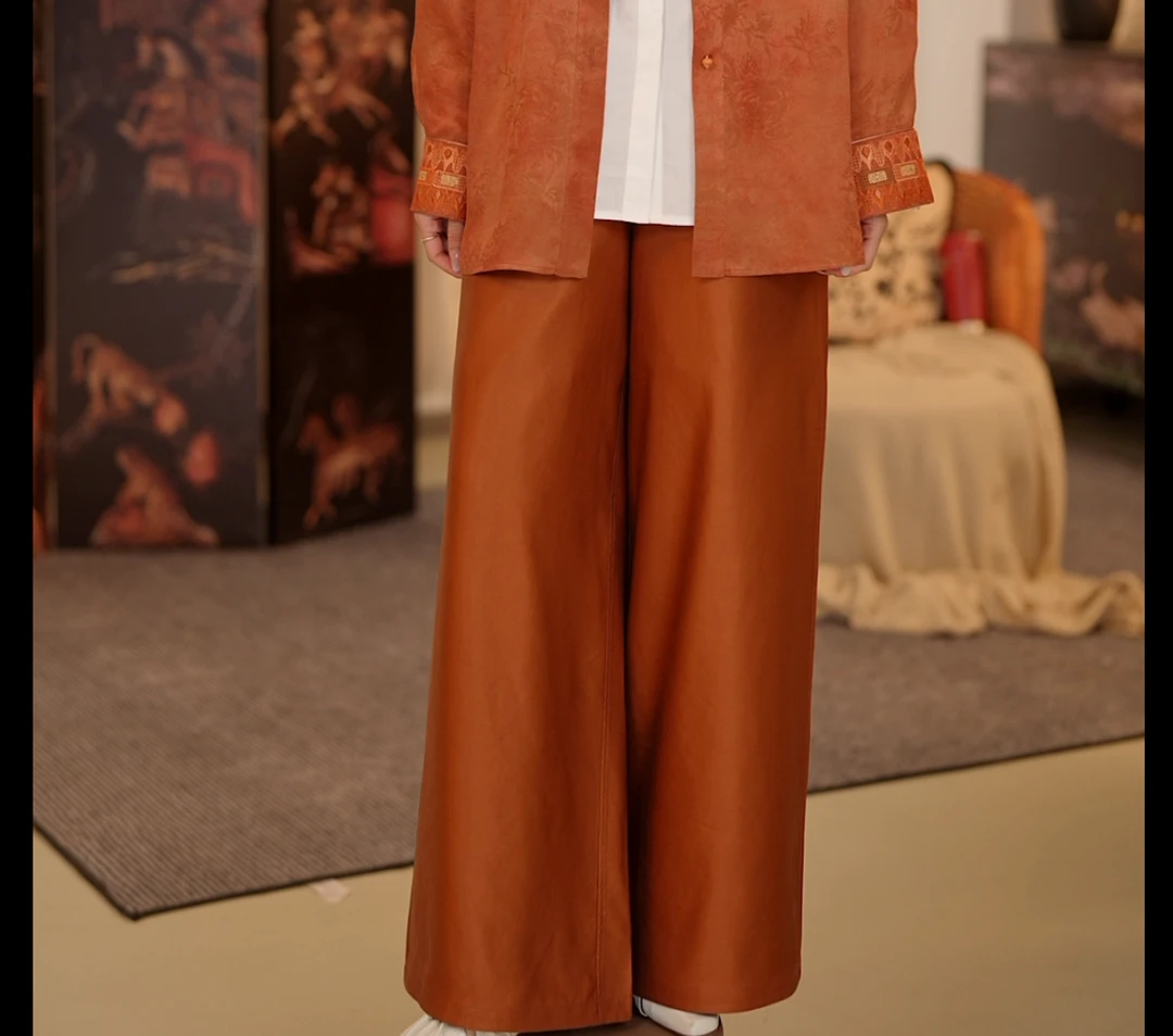 李 新中式国风 2682180 高定 重缎 湖丝直筒裤 M