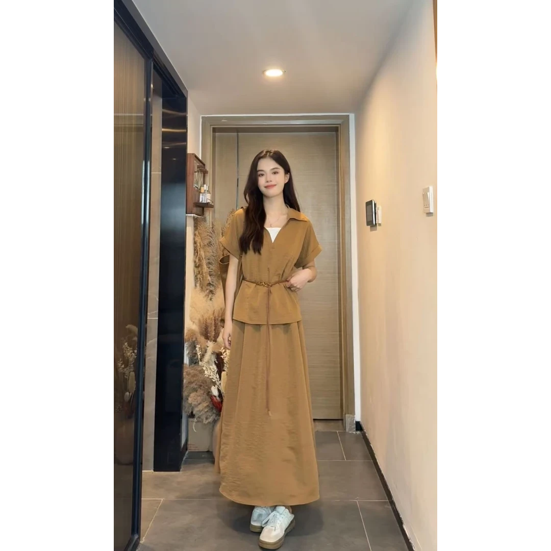 【美式咖啡】美式有效套装穿搭～ 复古假两件上衣+半身裙