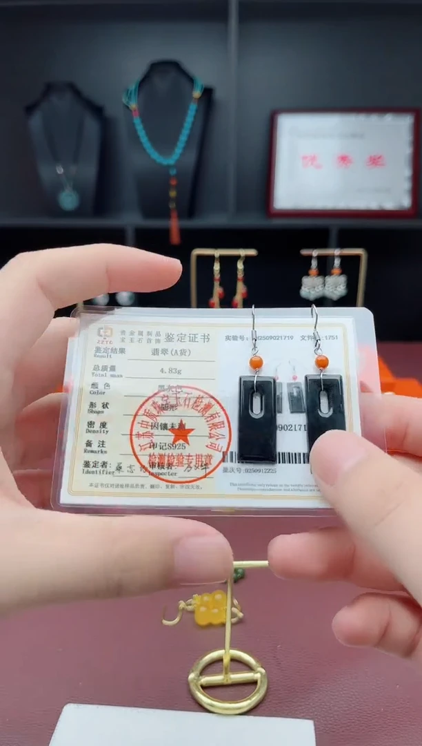 银S925镶嵌翡翠耳饰新款乌鸡翡翠