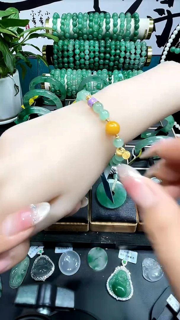 银S925镶嵌手链石英质玉（非洲翠）手串