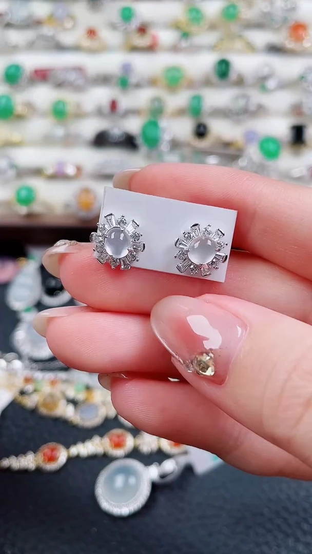 银S925镶嵌翡翠耳饰88